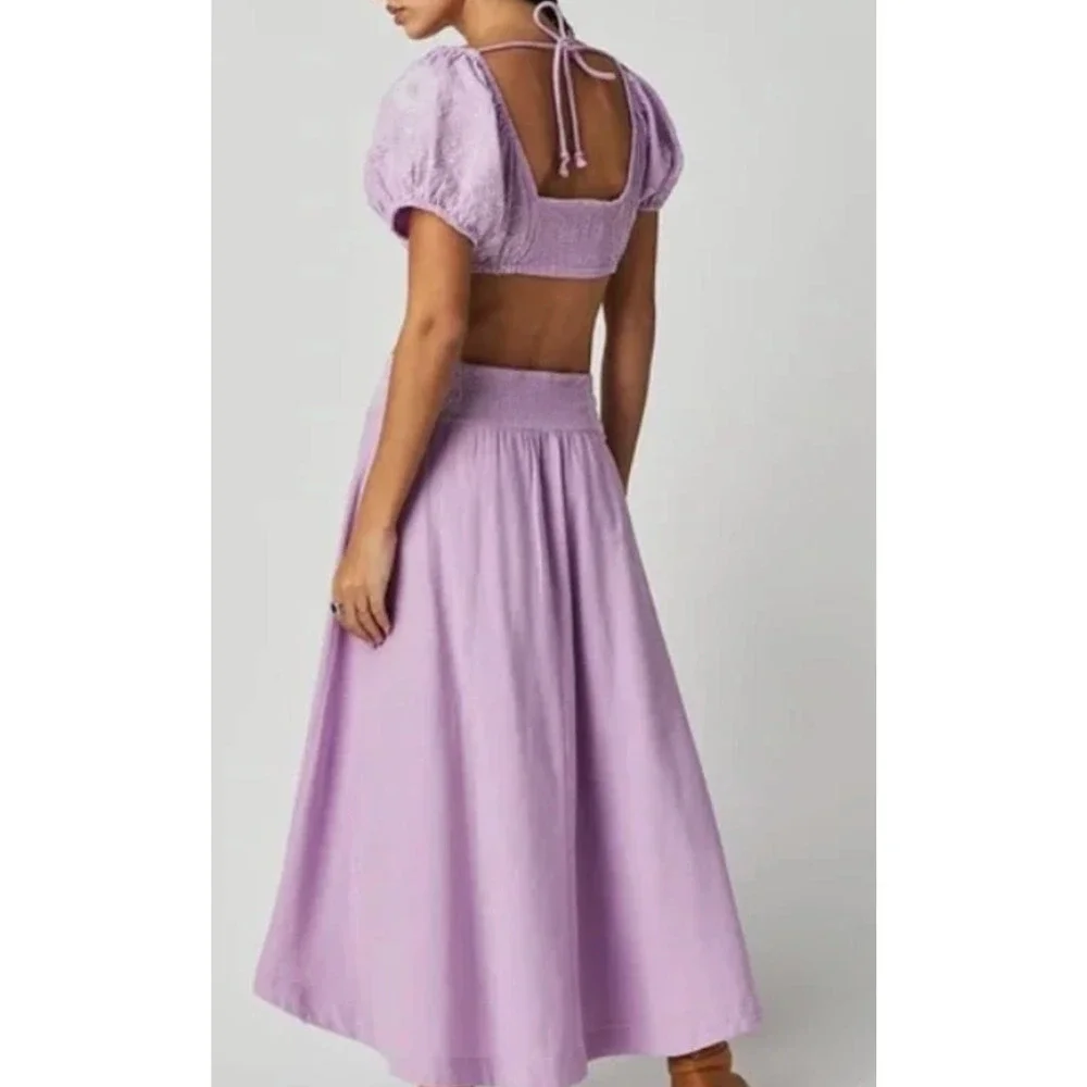 NEW FREE PEOPLE ORCHID PURPLE WHITE LOTUS MIDI SKIRT CROP TOP SET SZ M